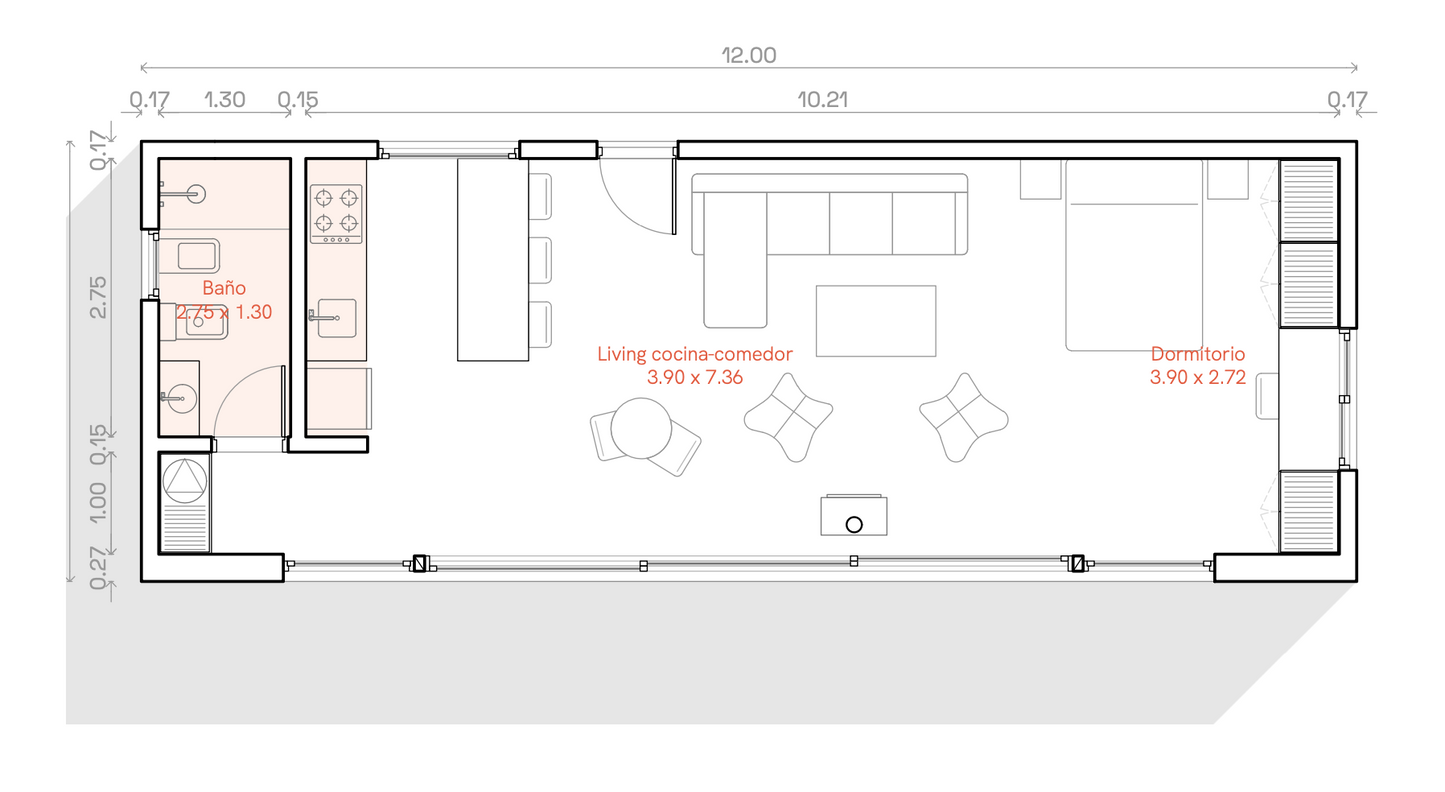 Monoambiente - 51 m2